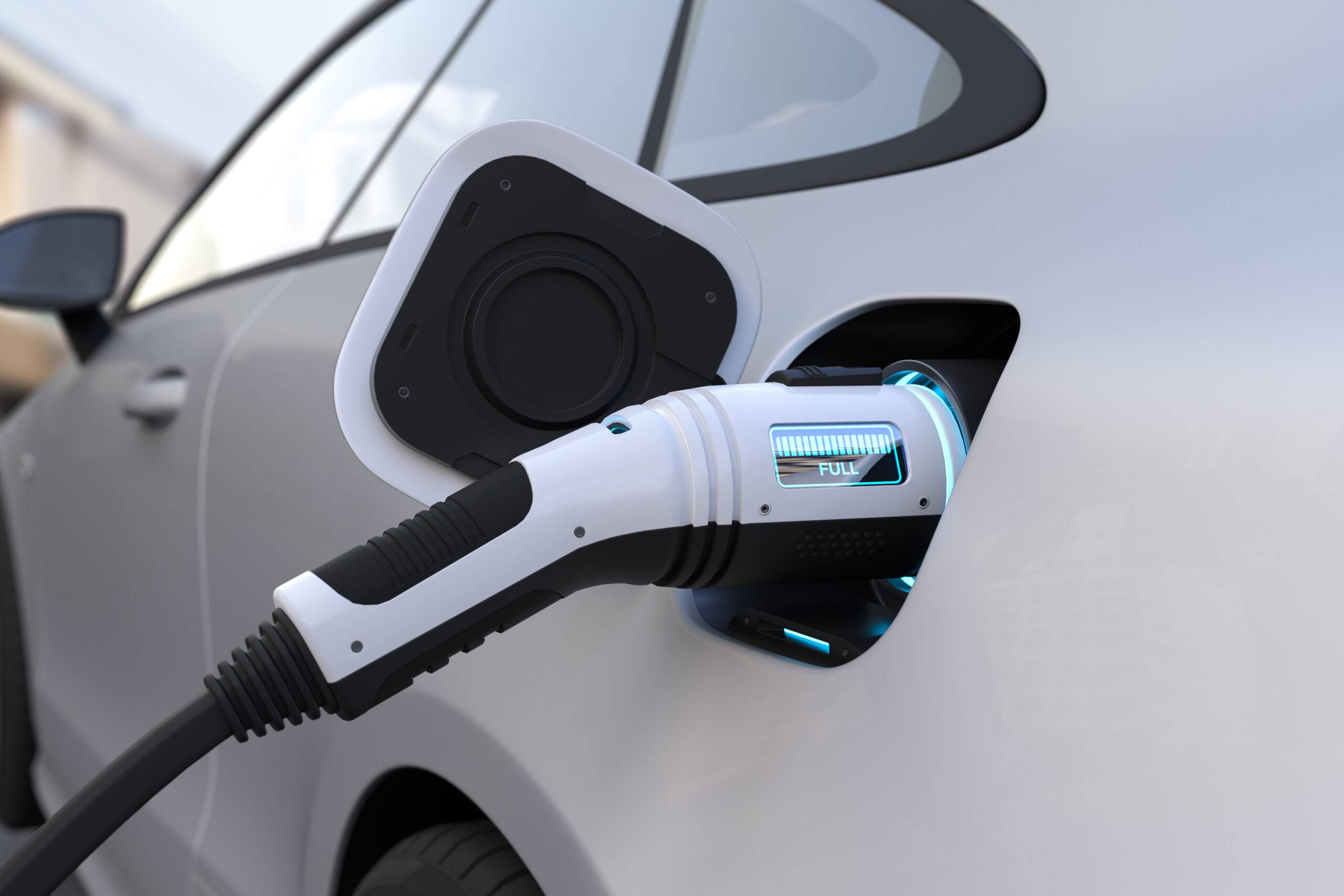 The electric car is fully charged with a battery, Charging techn green energy 16-800